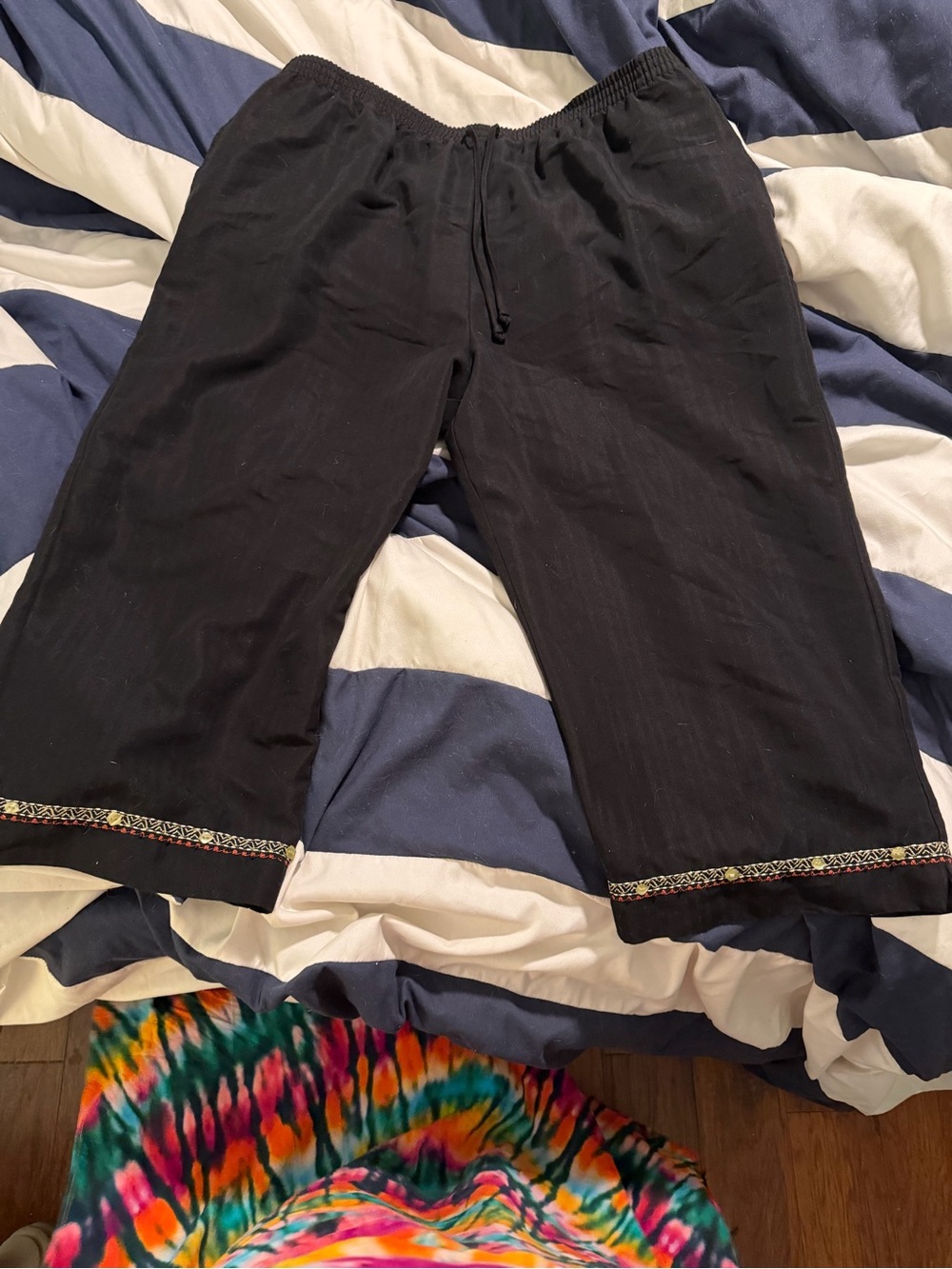 Alfred Dunner Black Capri with Embroidered Cuff Detail
